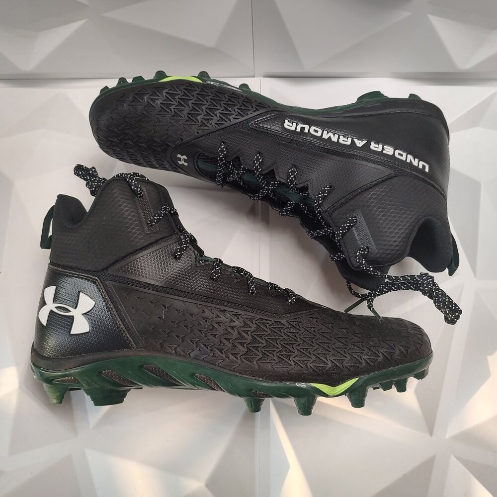 Under Armour Mens Football Cleat 16 Black Green Shoe Lacrosse Spine Hammer